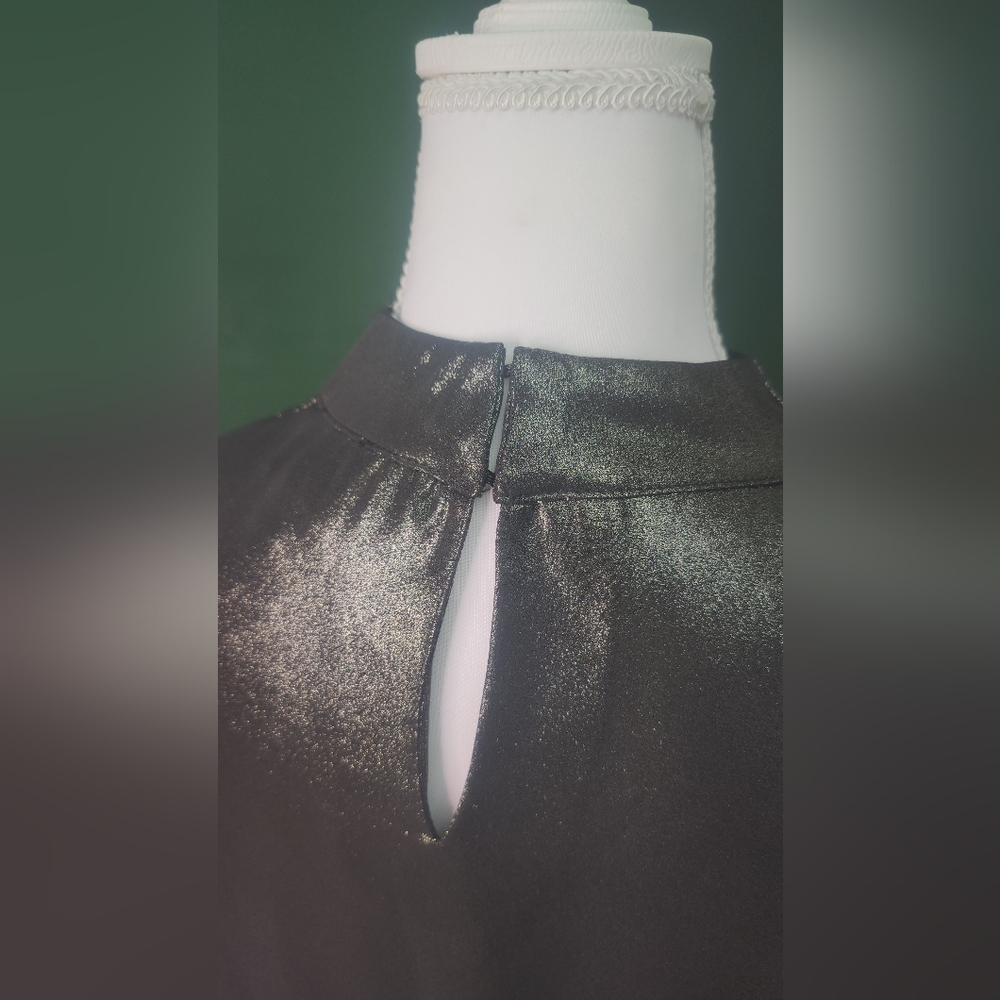 Lavender Brown Metallic Silver Long Sleeve Blouse - Picture 6 of 9